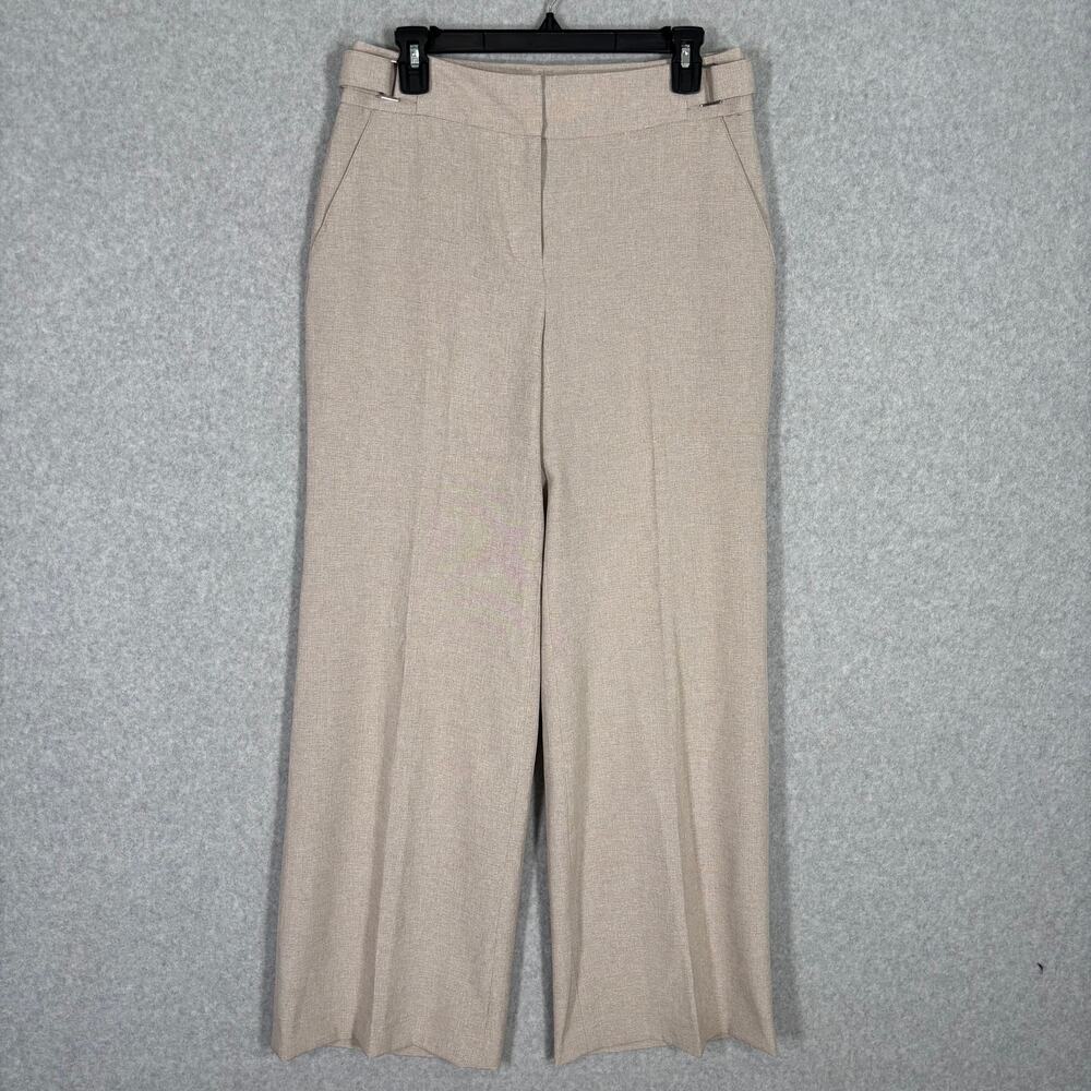 Rafaella Wide Leg Pants 8 Cream Tan Waist Buckle Trouser Neutral Minimalist